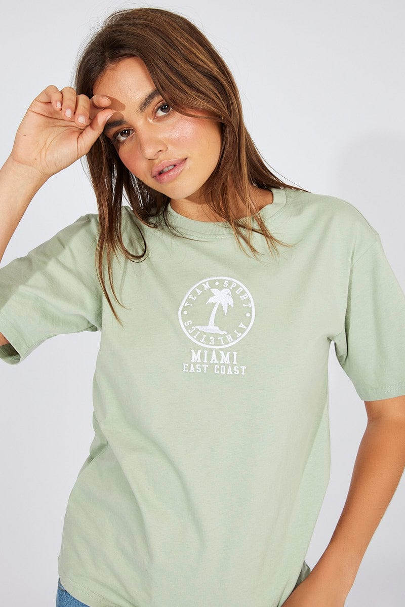 Green Graphic Tee Short Sleeve for Ally Fashion