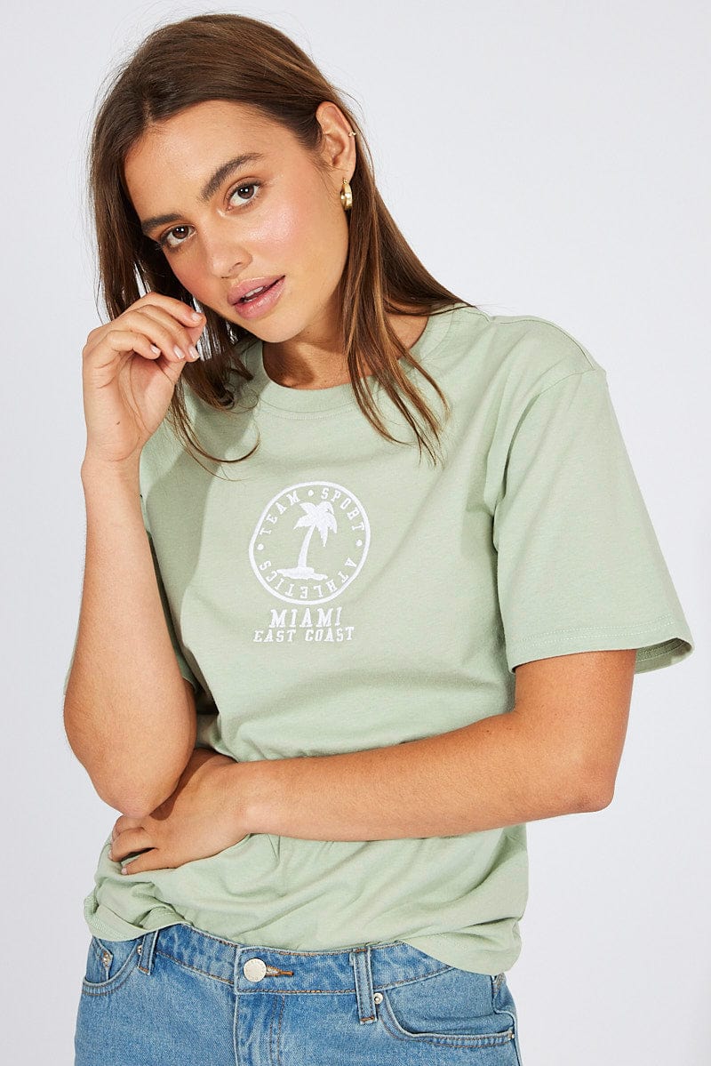 Green Graphic Tee Short Sleeve for Ally Fashion