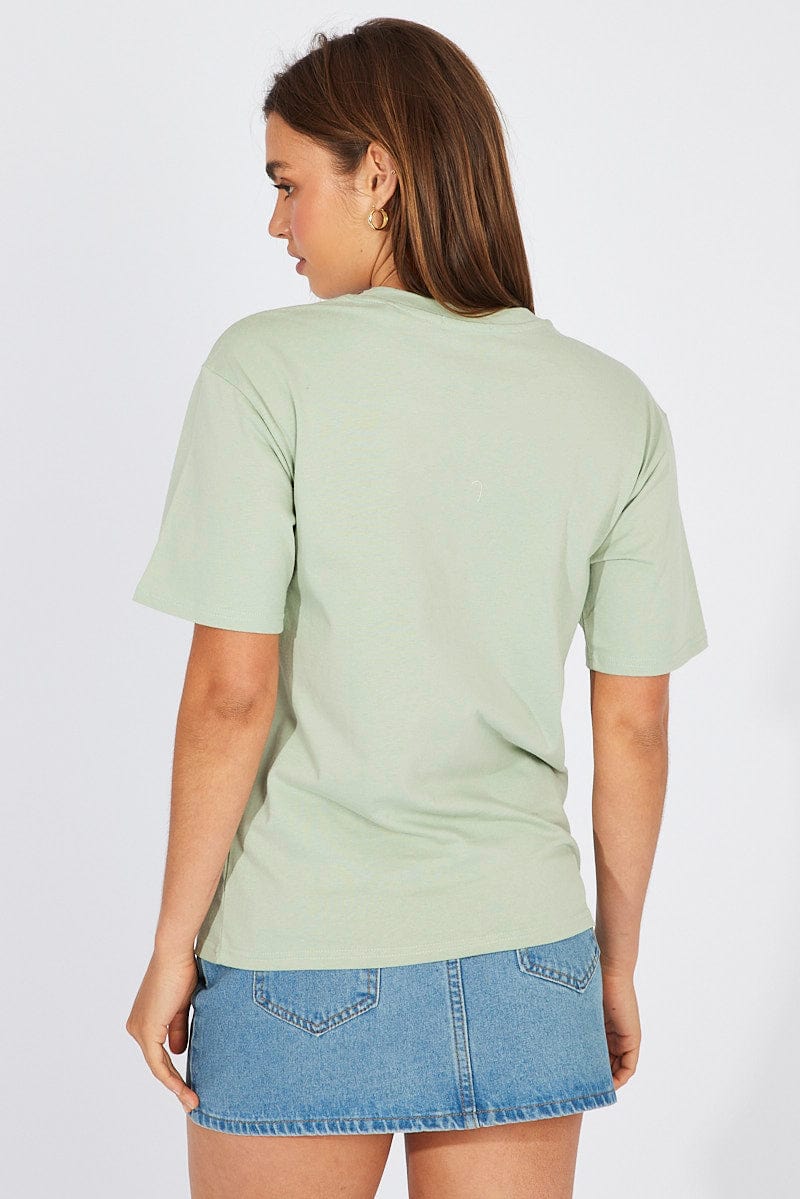 Green Graphic Tee Short Sleeve for Ally Fashion