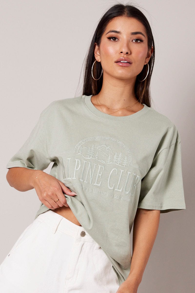 Green Graphic Tee Short Sleeve | Ally Fashion