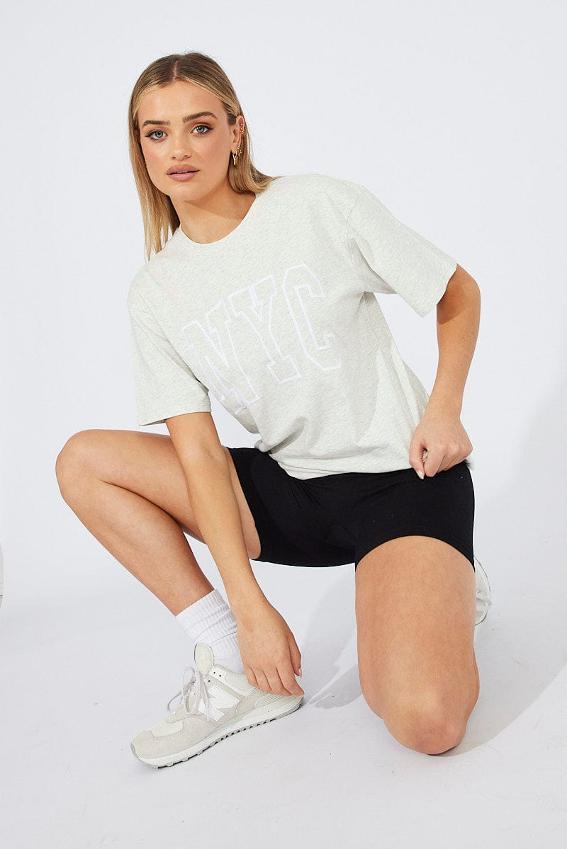 Grey Graphic Tee Short Sleeve for Ally Fashion