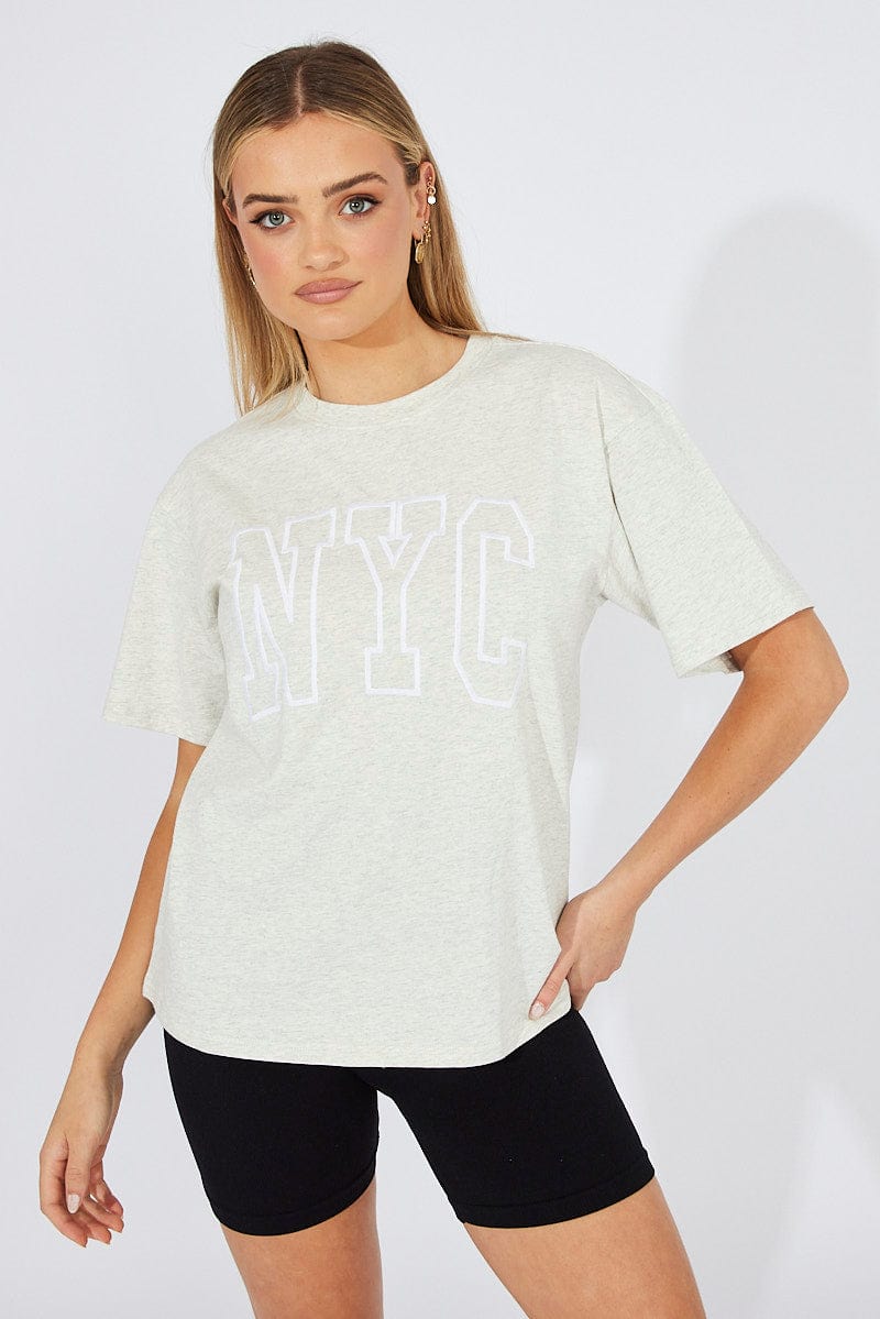 Grey Graphic Tee Short Sleeve for Ally Fashion