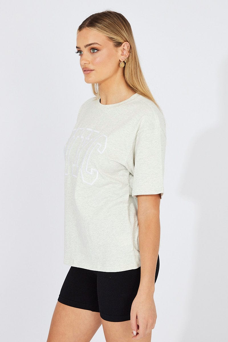 Grey Graphic Tee Short Sleeve for Ally Fashion