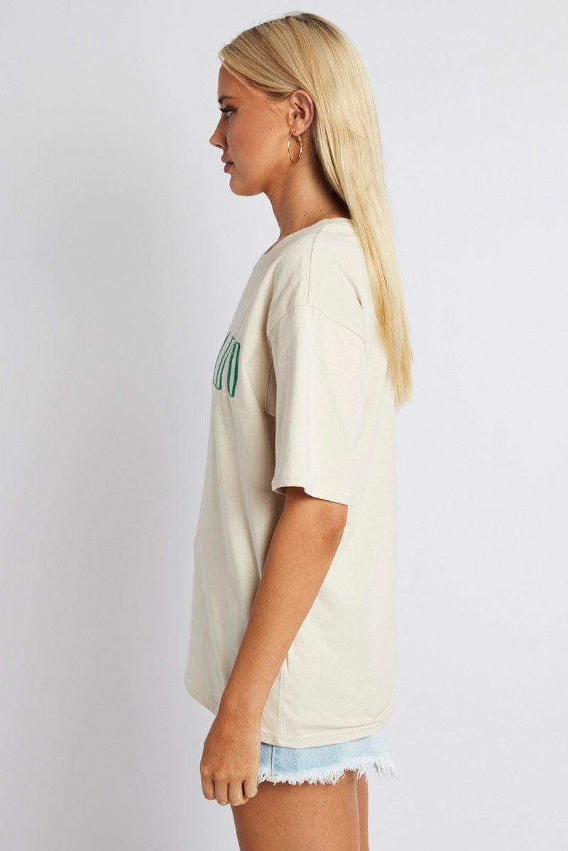 Beige Graphic Tee Short Sleeve for Ally Fashion