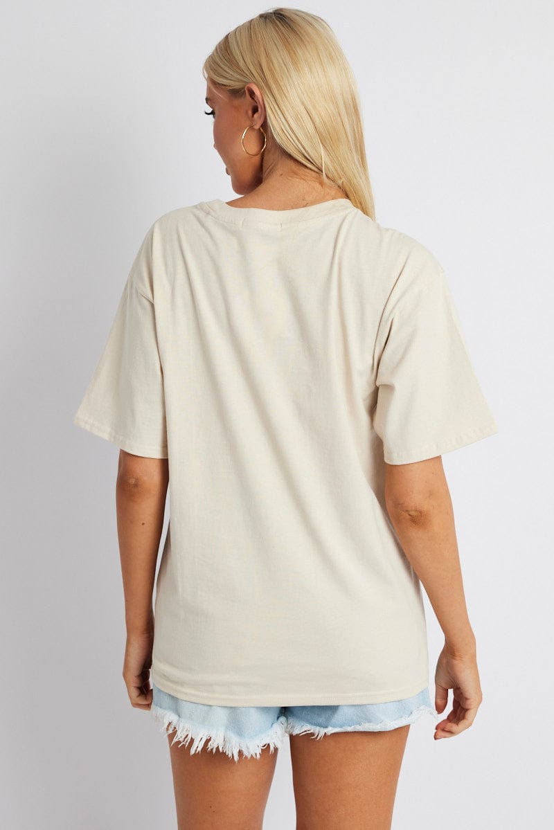 Beige Graphic Tee Short Sleeve for Ally Fashion