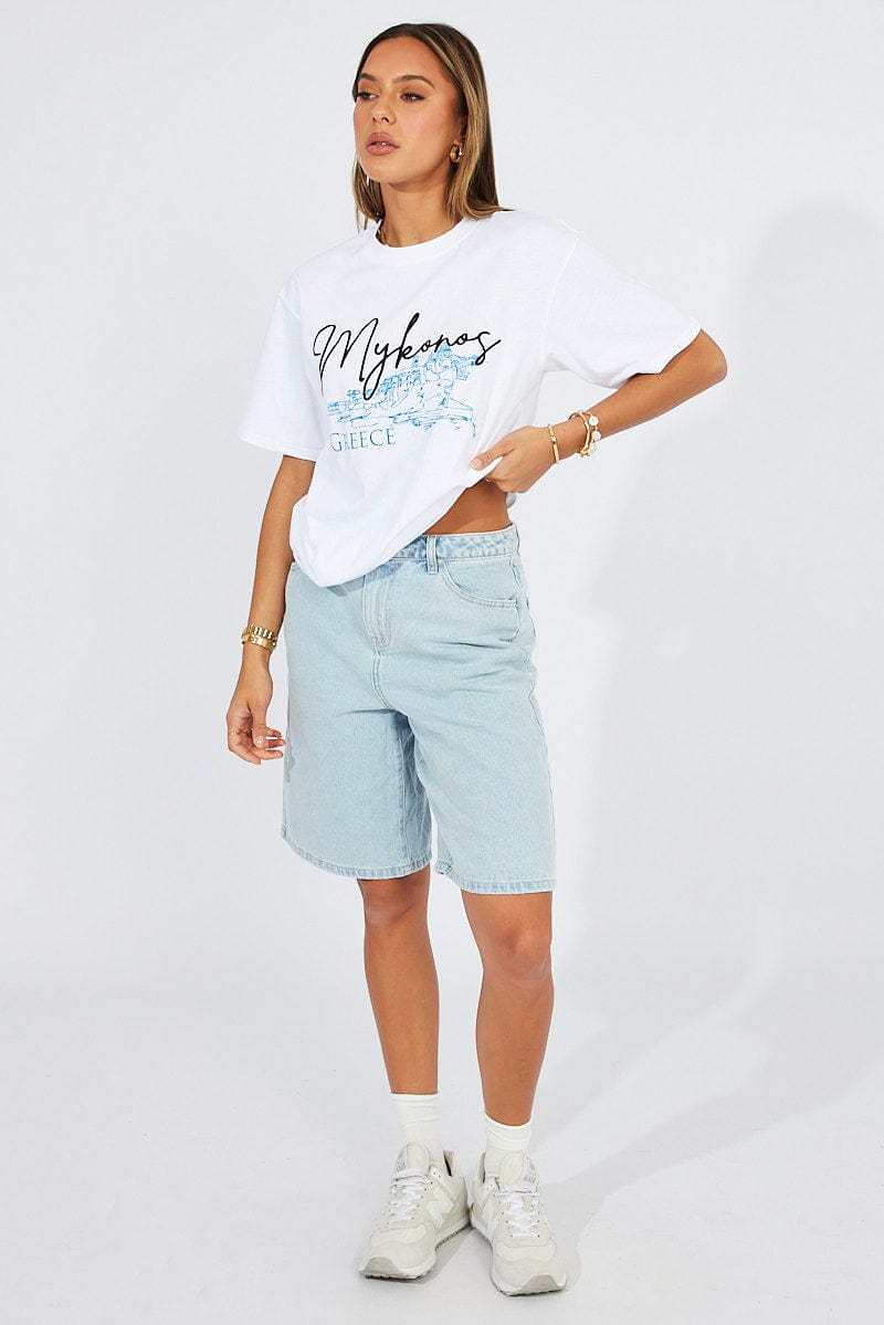 White Graphic Tee Short Sleeve for Ally Fashion