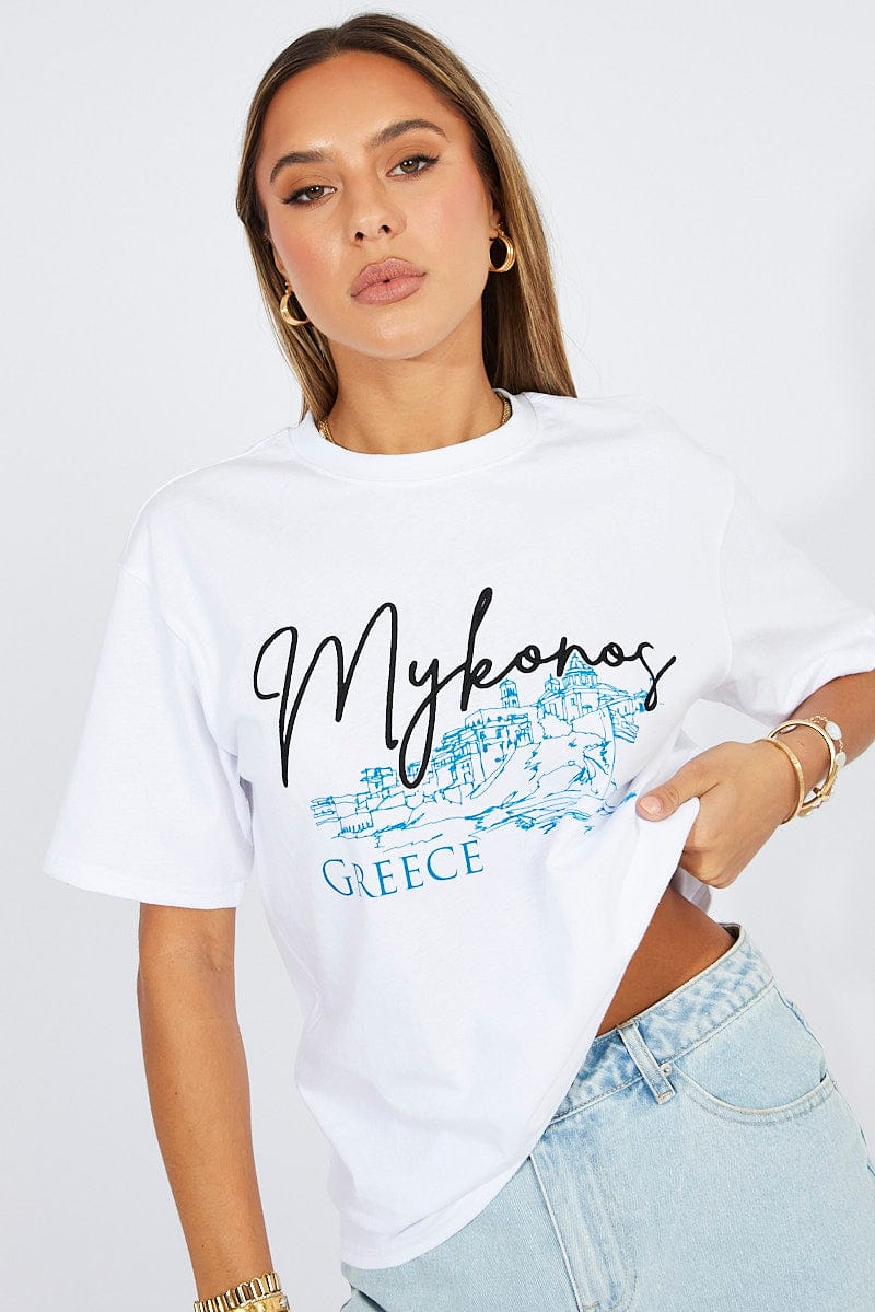 White Graphic Tee Short Sleeve for Ally Fashion