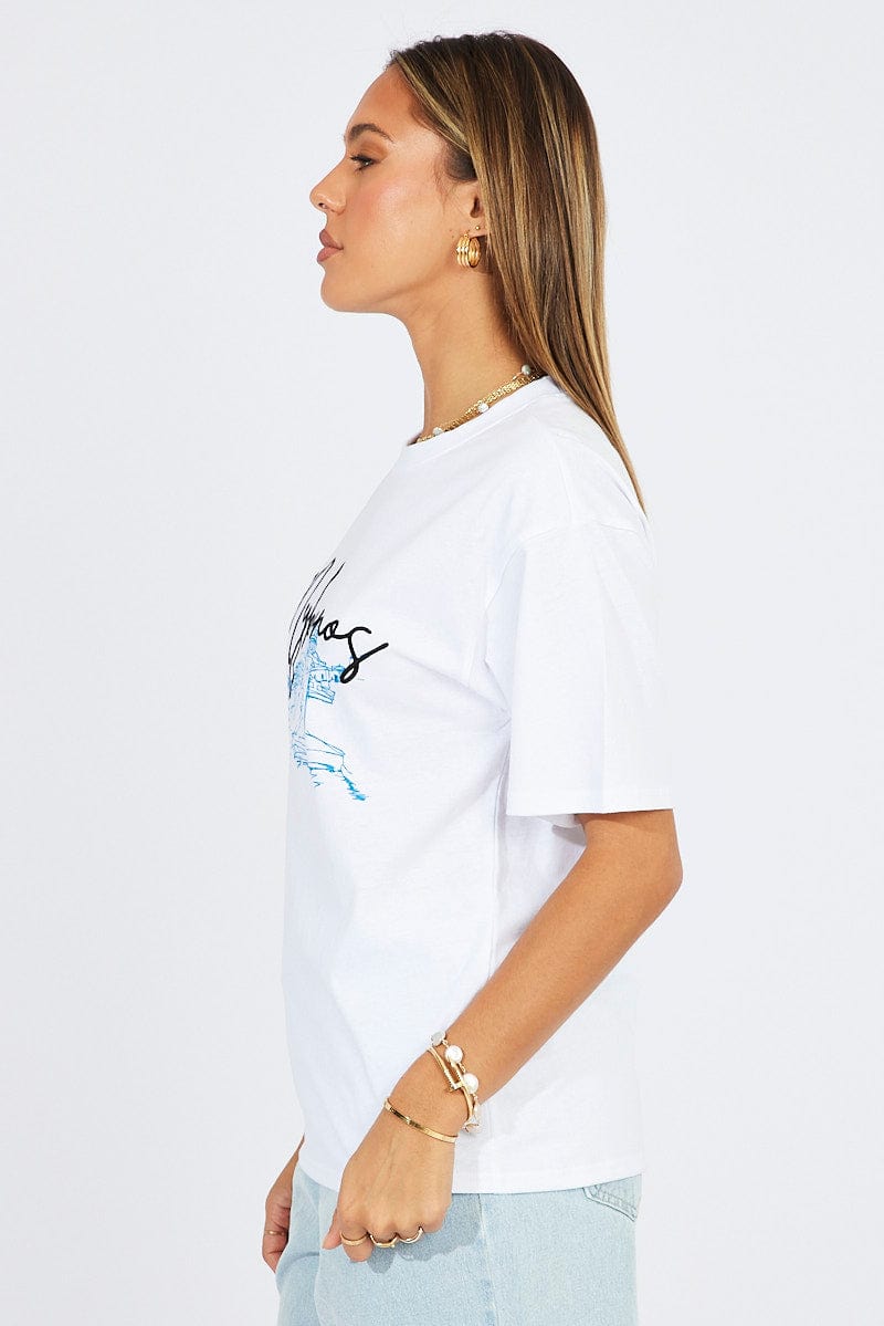 White Graphic Tee Short Sleeve for Ally Fashion