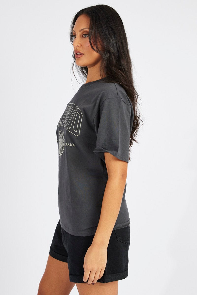 Grey Graphic Tee Short Sleeve for Ally Fashion