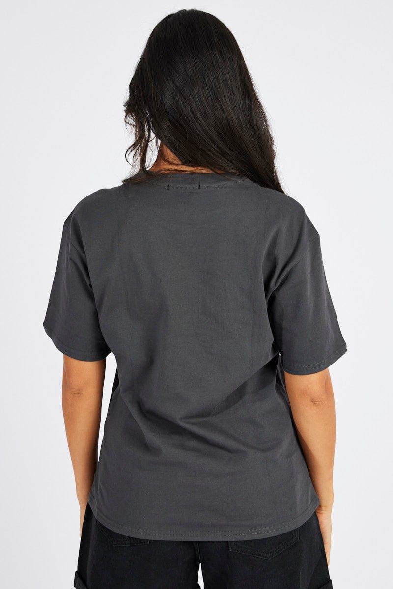 Grey Graphic Tee Short Sleeve for Ally Fashion