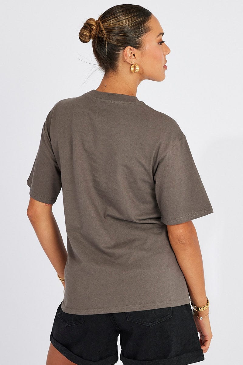 Grey Graphic Tee Short Sleeve for Ally Fashion