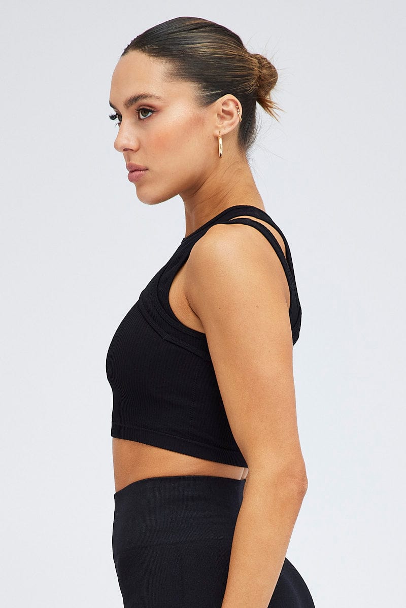 Black Top Tank Twofer Sleeveless Seamless for Ally Fashion