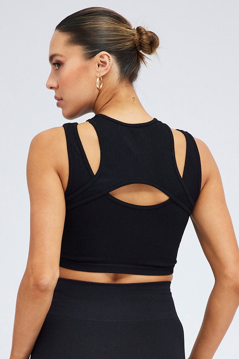 Black Top Tank Twofer Sleeveless Seamless for Ally Fashion