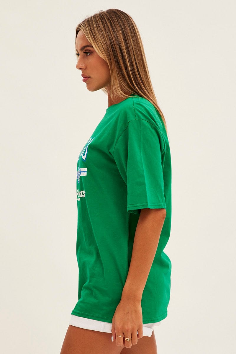 Green Graphic T-Shirt Chicago Short Sleeve Oversized | Ally Fashion