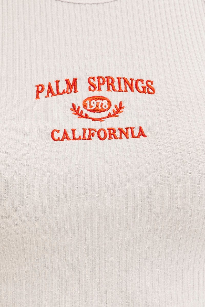 White Graphic Tank Palm Springs Crop for Ally Fashion