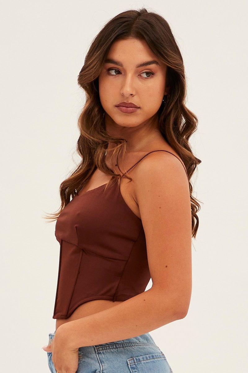 Brown Corset Top Strappy for Ally Fashion