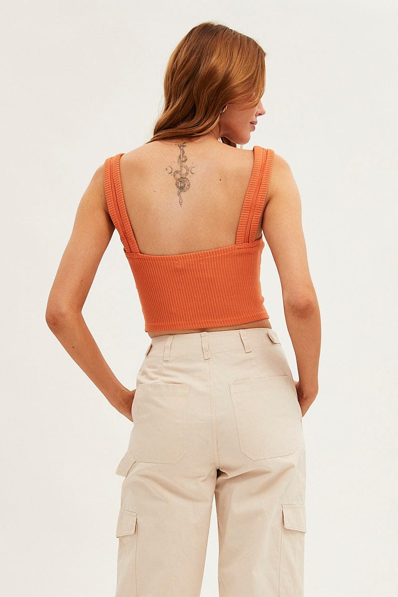 Orange Crop Tank Scoop Neck Sleeveless Cutout for Ally Fashion