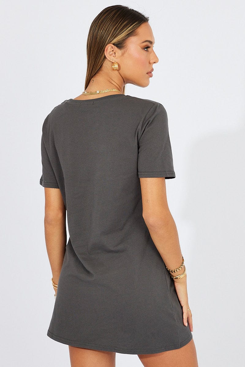 Grey Graphic Dress Short Sleeve for Ally Fashion