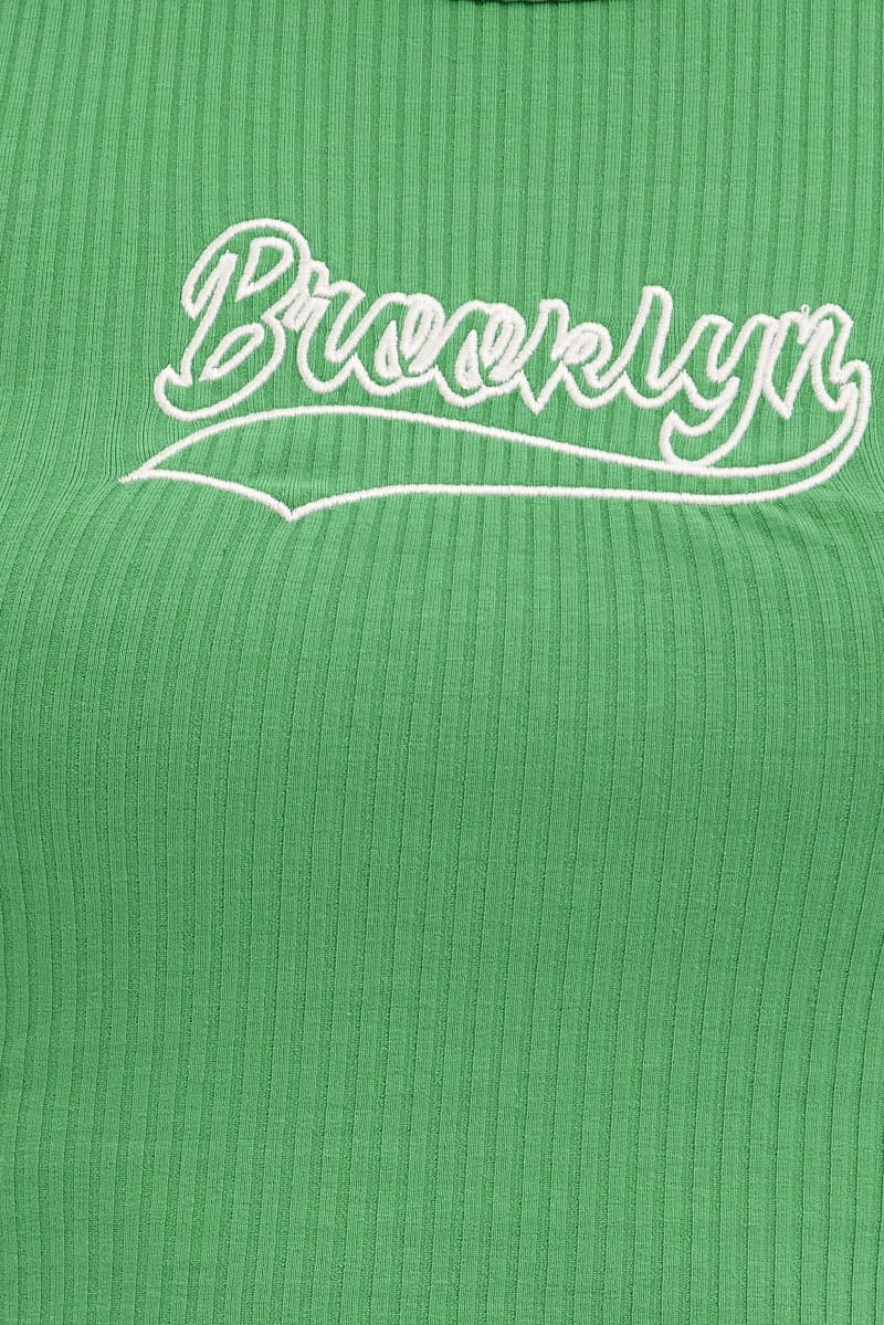 Green Brooklyn Tank Embroidered Rib Sleeve Crop for Ally Fashion
