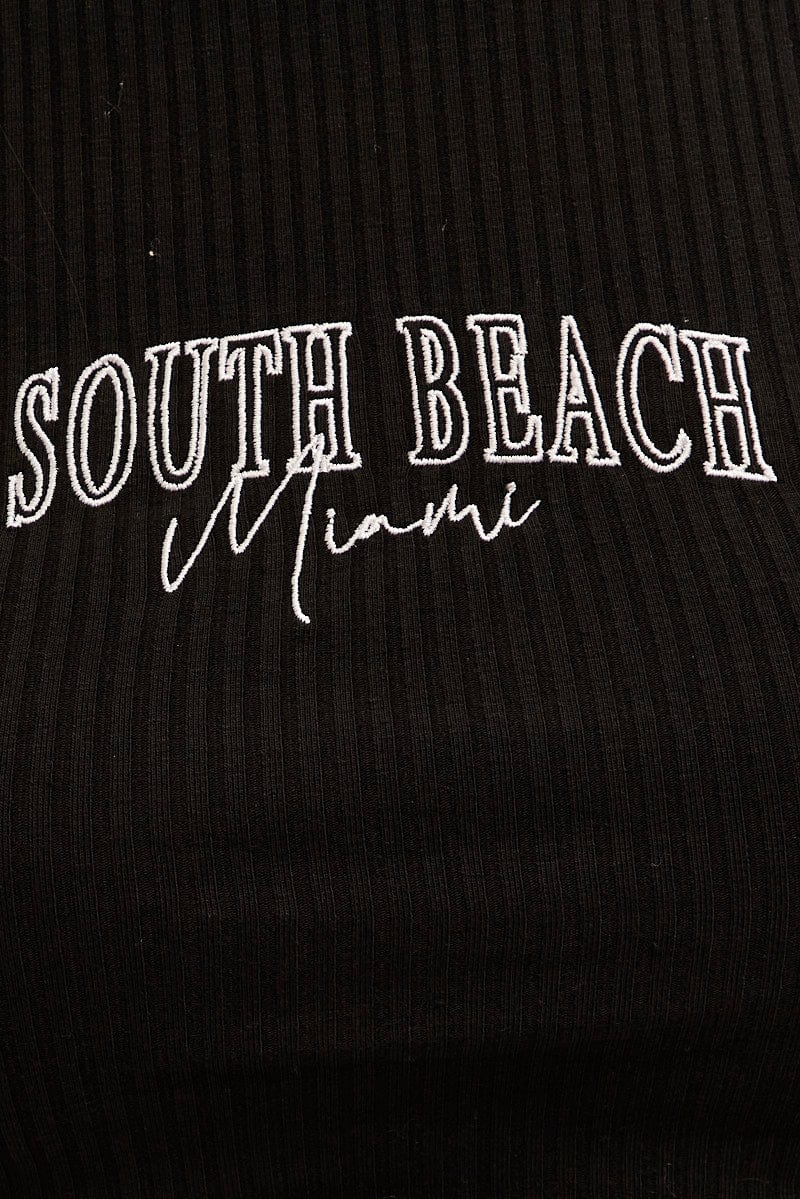 Black Crop Tank South Beach Embroidered Sleeveless for Ally Fashion