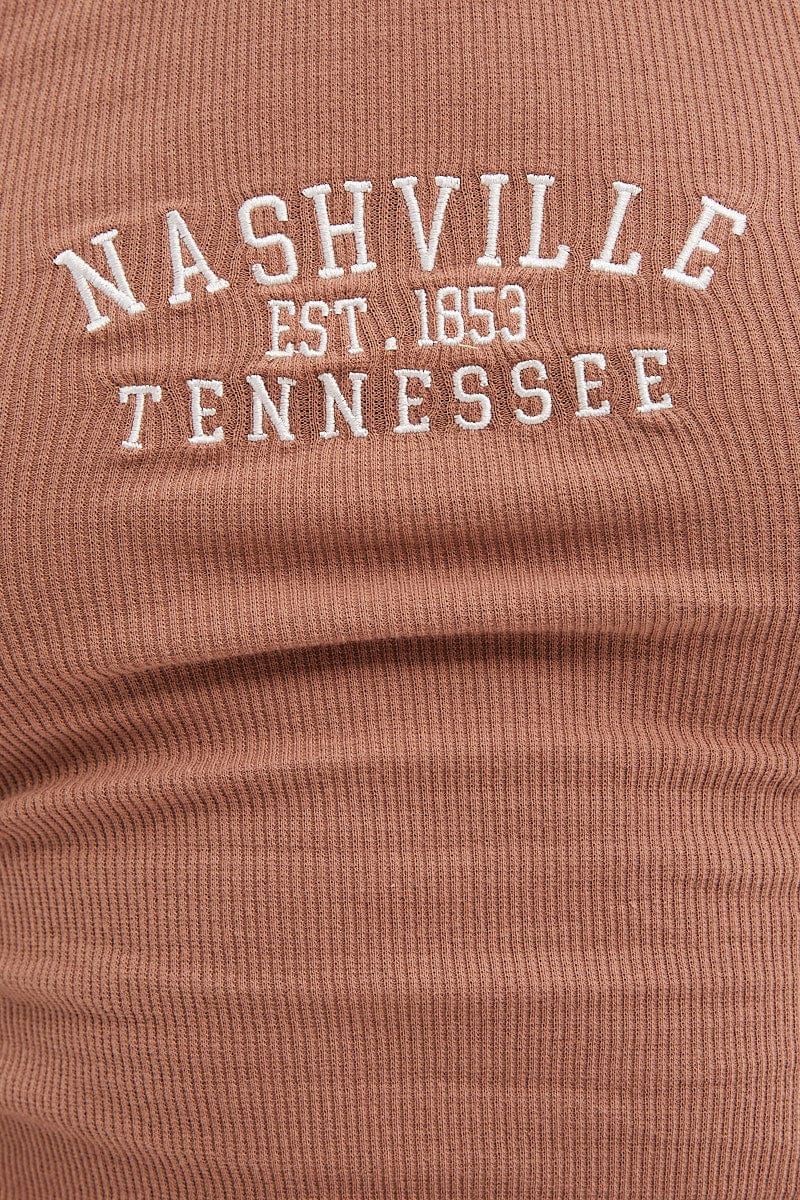 Brown Nashville Embroidered Crop Singlet Top for Ally Fashion