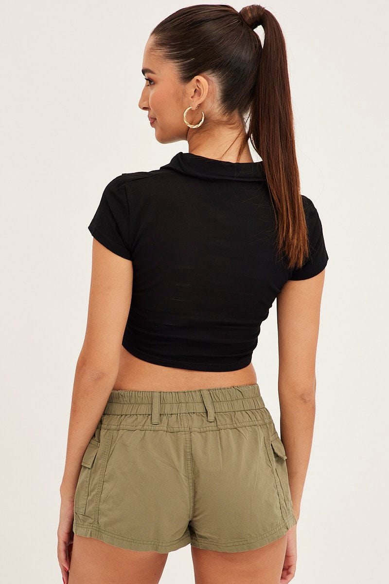 Black Crop Polo Short Sleeve for Ally Fashion