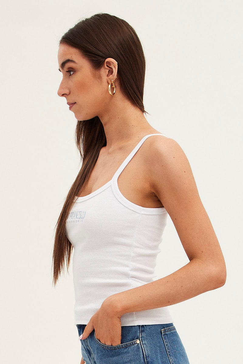 White Graphic Tank San Francisco Sleeveless Crop for Ally Fashion