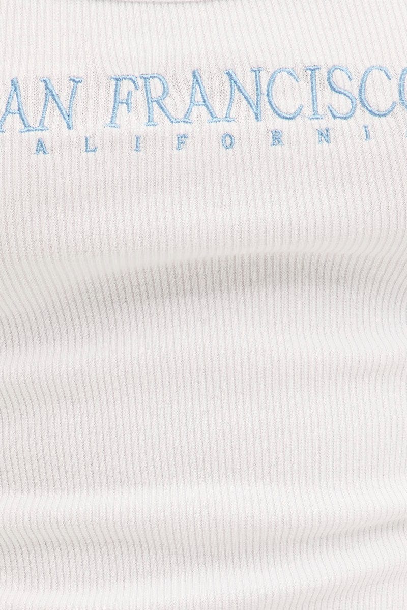 White Graphic Tank San Francisco Sleeveless Crop for Ally Fashion