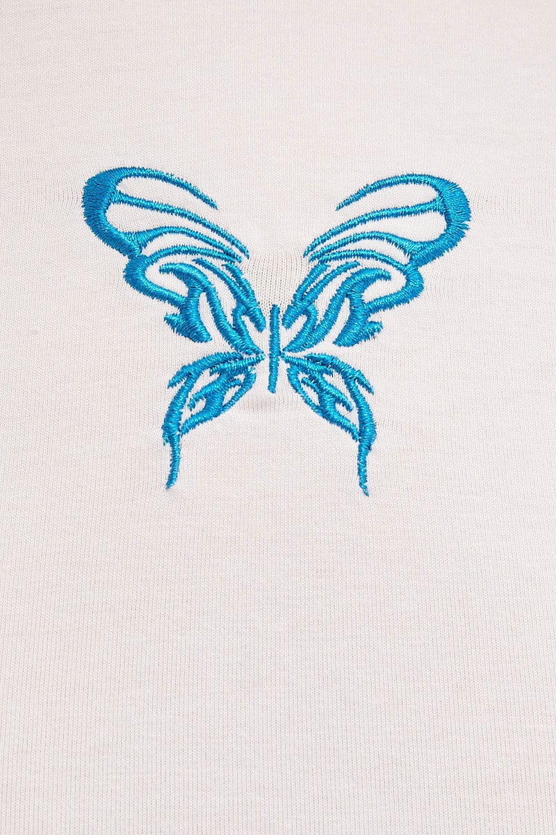 White Baby T-Shirt Butterfly Short Sleeve Crop for Ally Fashion