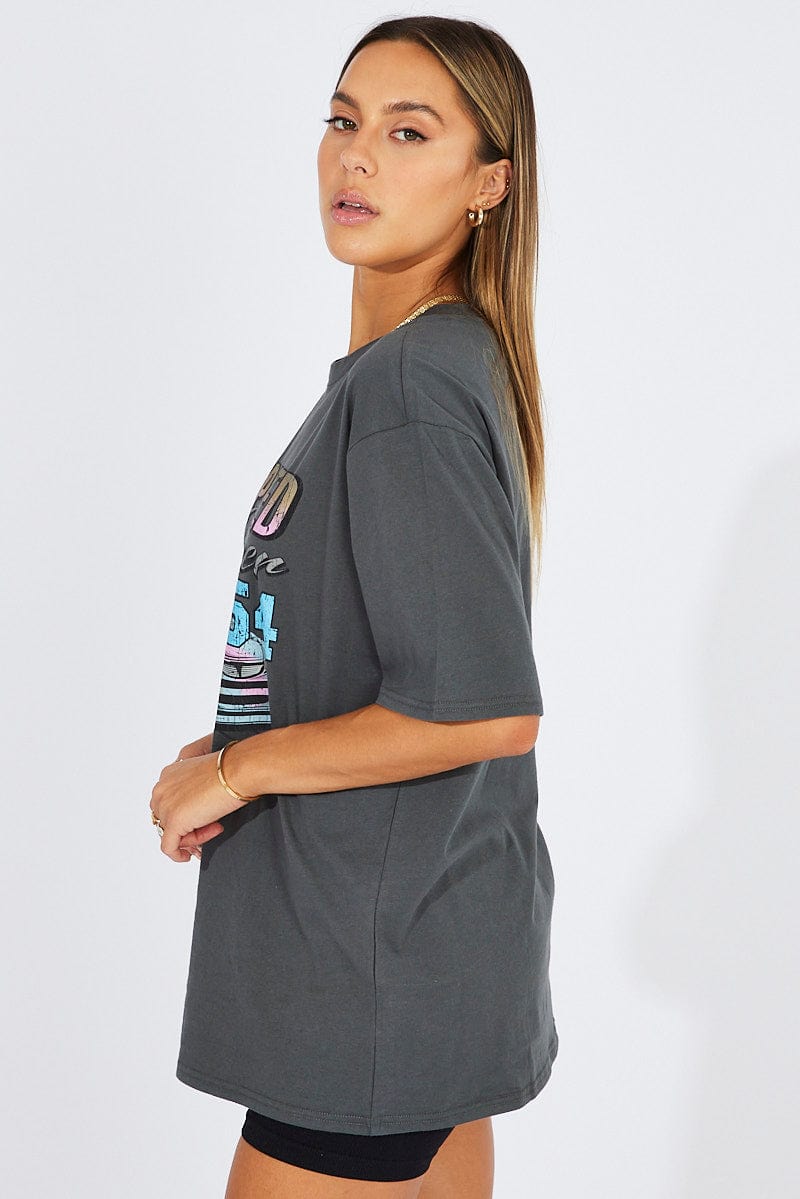 Grey Graphic Tee Short Sleeve for Ally Fashion