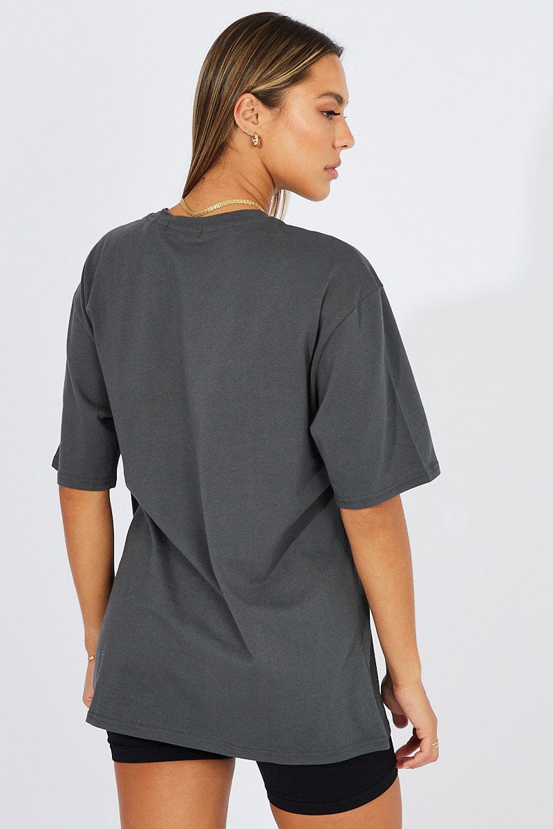 Grey Graphic Tee Short Sleeve for Ally Fashion