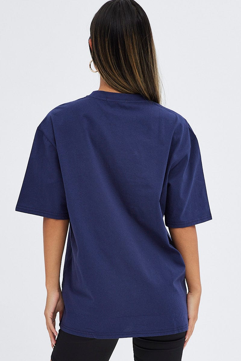 Blue T Shirt Short Sleeve Crew Neck Relaxed Collegian for Ally Fashion