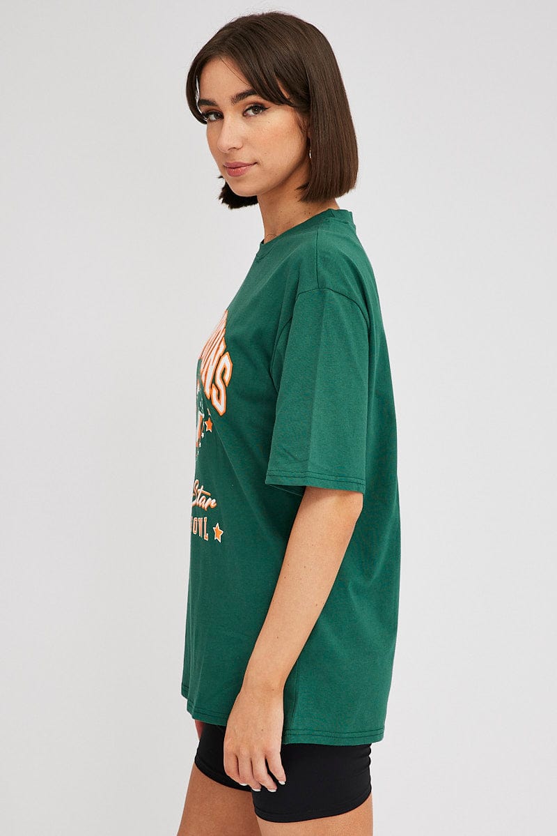 Green Graphic Tee Short Sleeve Oversized Round Neck for Ally Fashion