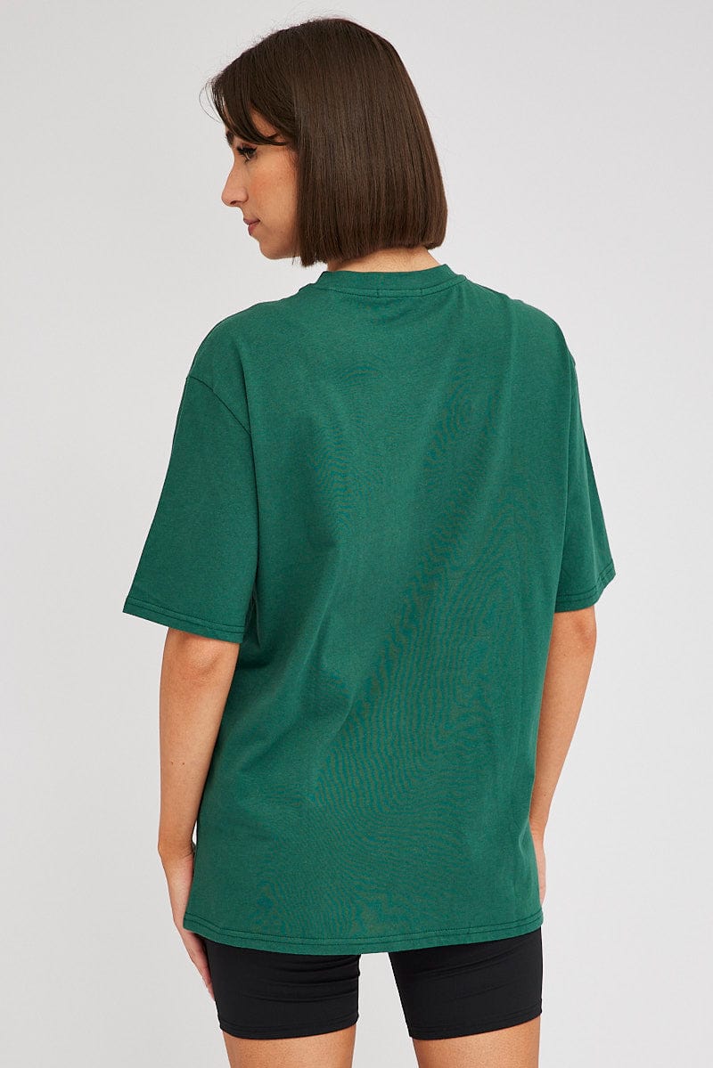 Green Graphic Tee Short Sleeve Oversized Round Neck for Ally Fashion