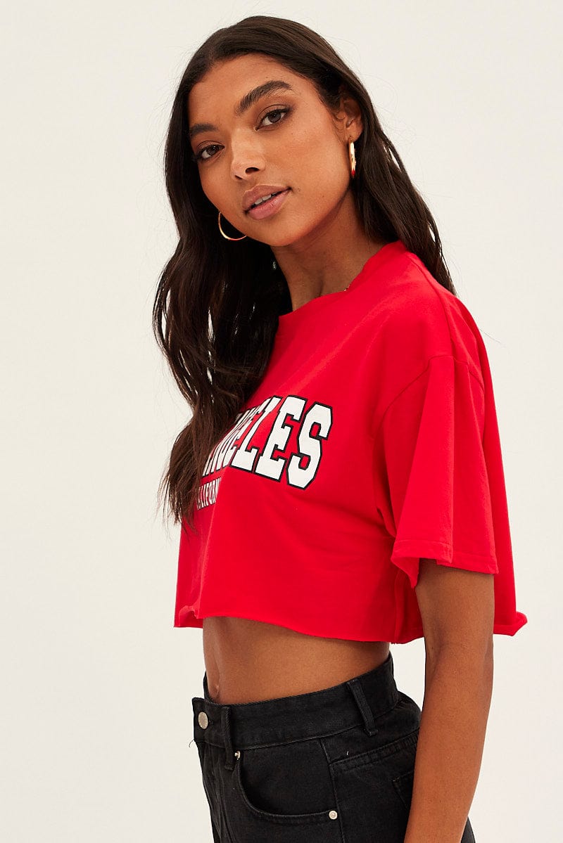 Los Angeles Crop T-shirt (White and Red)