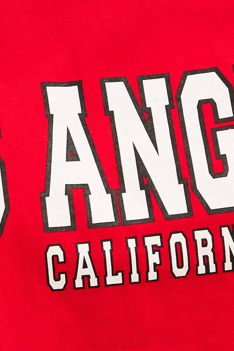 Red Los Angeles Crop Tee Short Sleeve Crew Neck for Ally Fashion