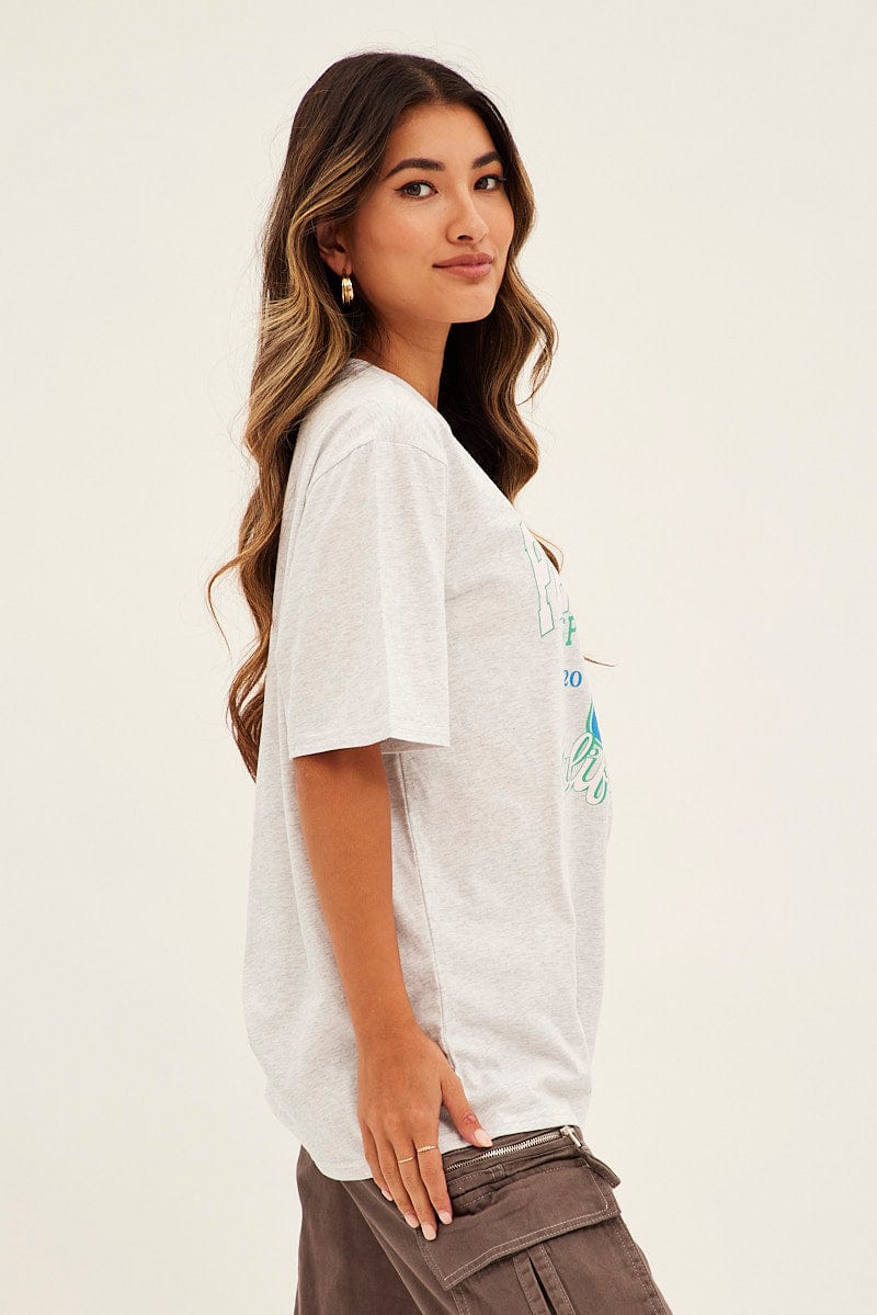 Grey Graphic T-Shirt Short Sleeve Crew Oversized for Ally Fashion