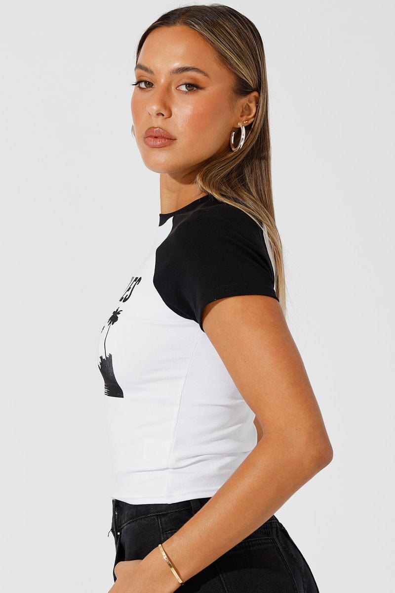 Black Graphic Tee Short Sleeve for Ally Fashion