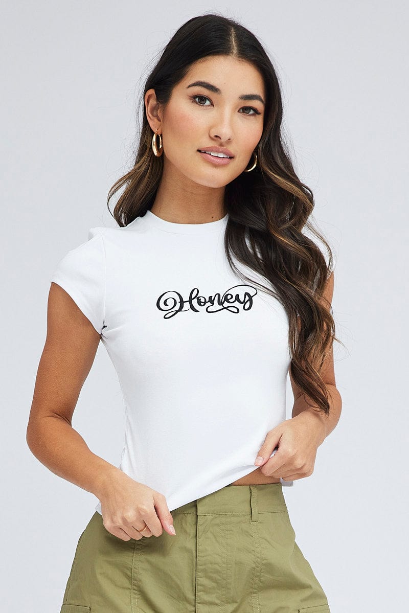 White Graphic Tee Short sleeve for Ally Fashion