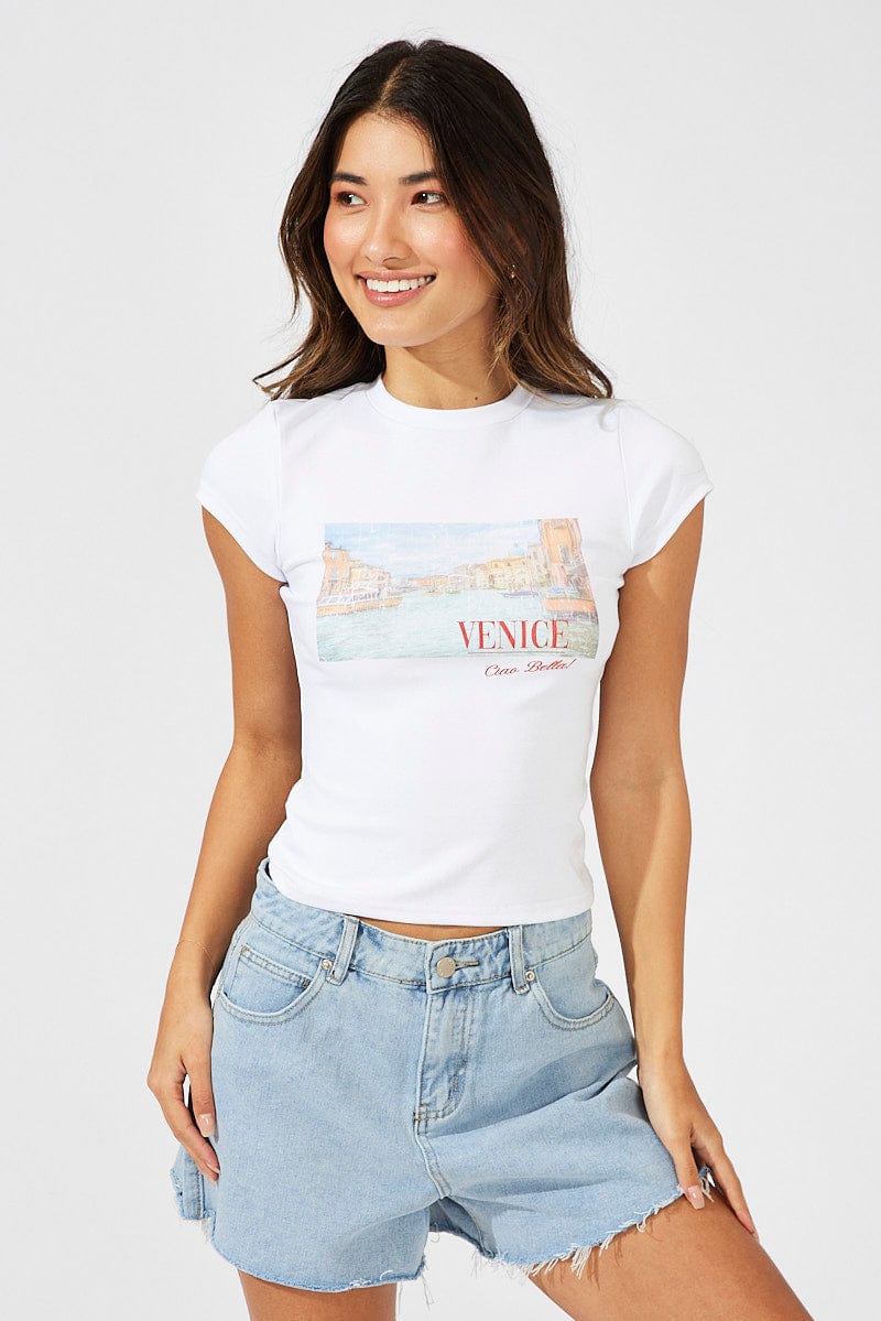 White Graphic Tee Short Sleeve for Ally Fashion