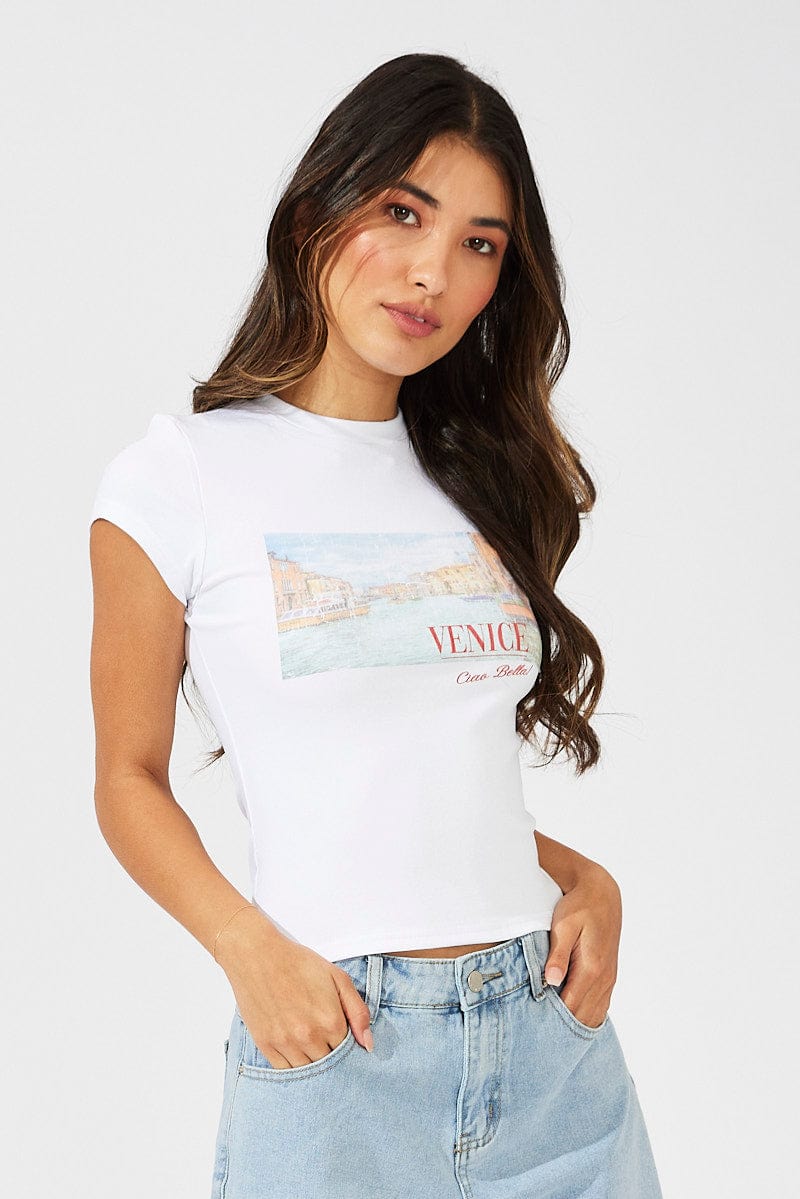 White Graphic Tee Short Sleeve for Ally Fashion