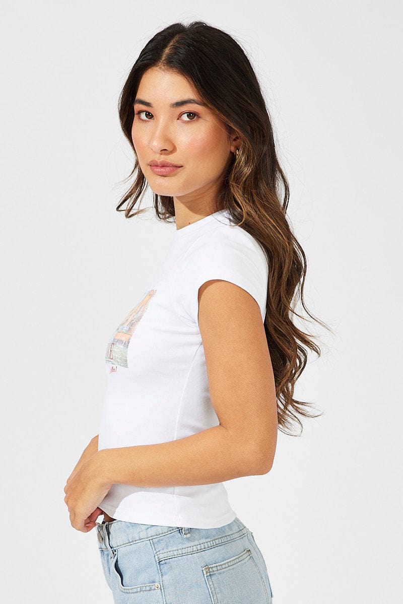 White Graphic Tee Short Sleeve for Ally Fashion