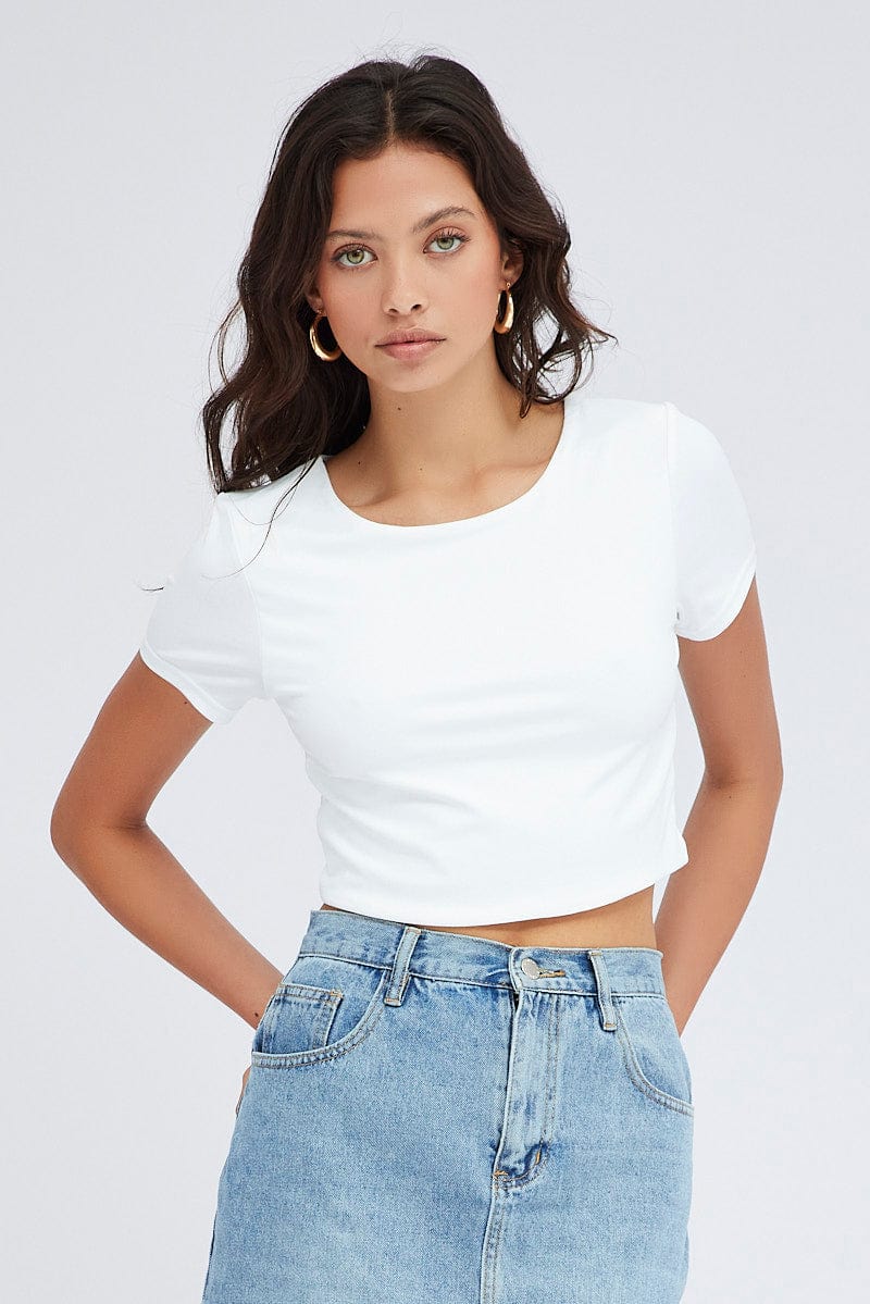 White Supersoft Crop Top Short Sleeve | Ally Fashion