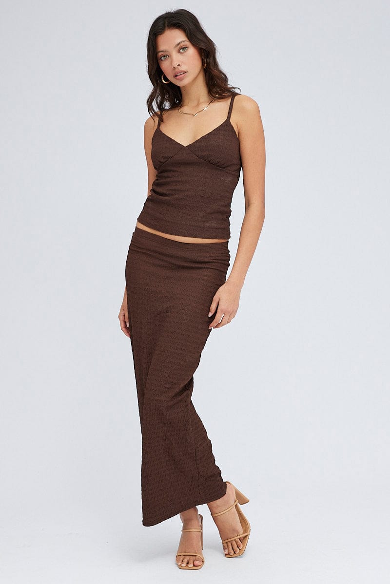 Brown Singlet Top Textured Cotton for Ally Fashion