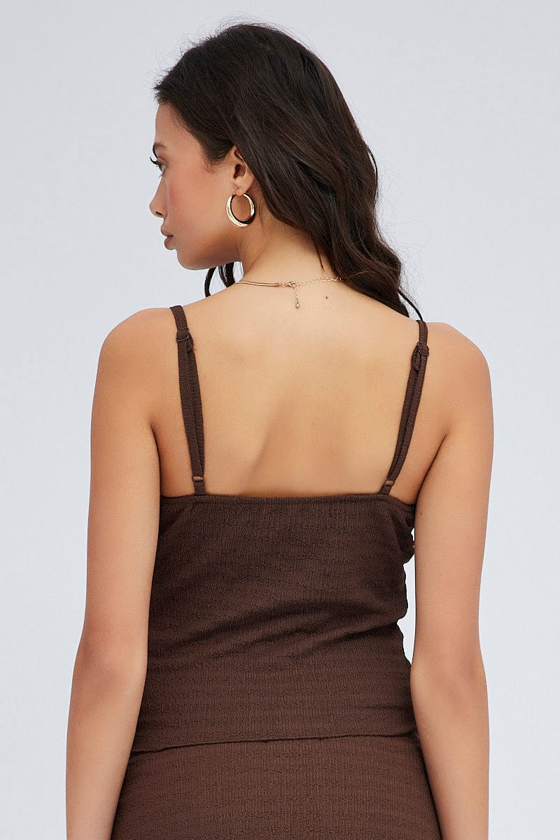 Brown Singlet Top Textured Cotton for Ally Fashion