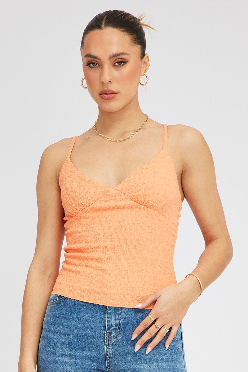 Orange Singlet Top Textured Cotton for Ally Fashion