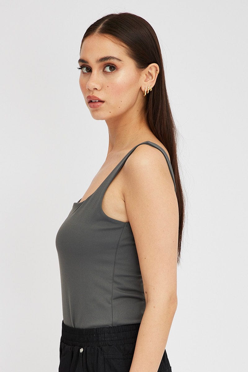 Grey Supersoft Bodysuit Sleeveless Square-Cut Neck for Ally Fashion