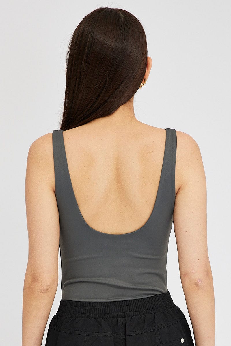 Grey Supersoft Bodysuit Sleeveless Square-Cut Neck for Ally Fashion