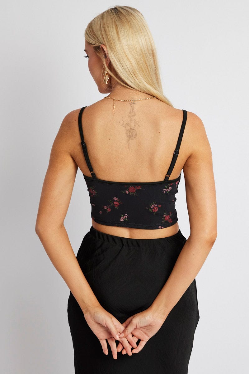 Black Floral Crop Top Singlet Mesh for Ally Fashion