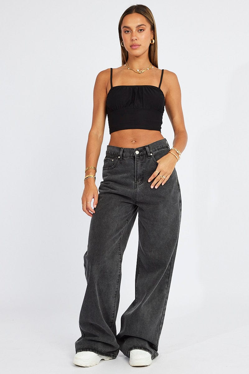 Black Crop Top Singlet Mesh | Ally Fashion